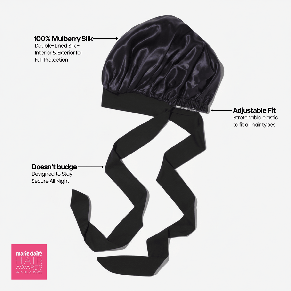 Large Silk Bonnet - Black - THE SILK BONNET®