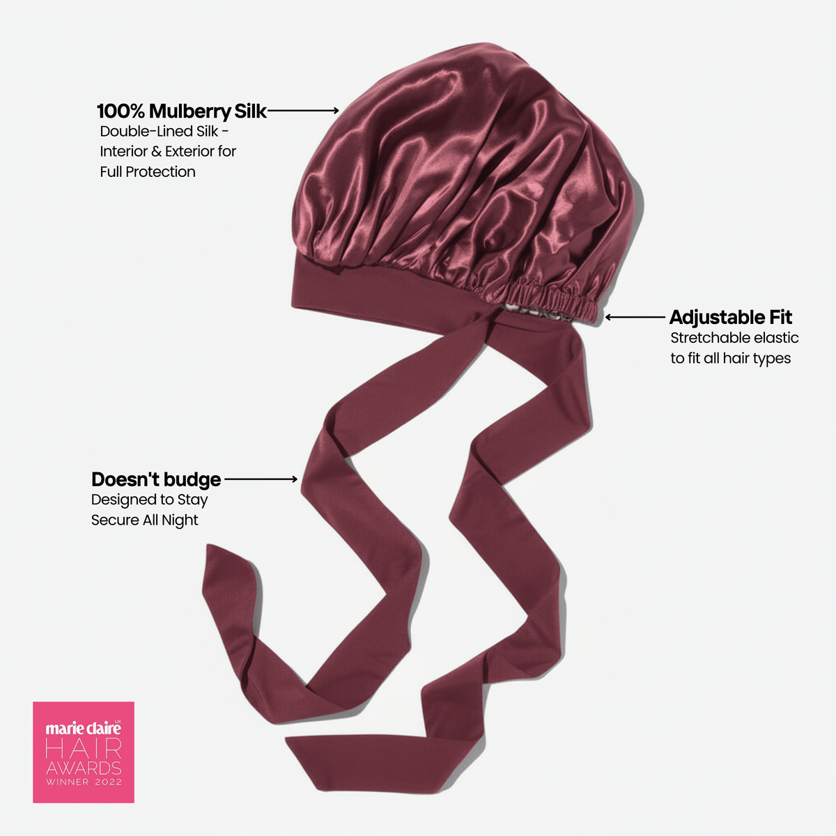 Large Silk Bonnet - Burgundy - THE SILK BONNET®