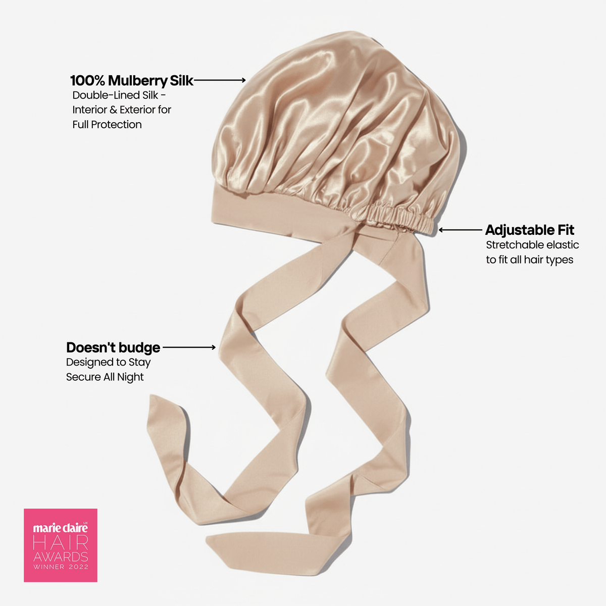 Large Silk Bonnet - Champagne - THE SILK BONNET®