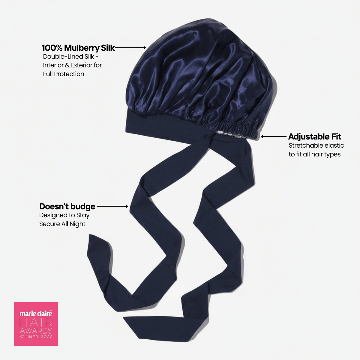 Large Silk Bonnet - Midnight Blue - THE SILK BONNET®